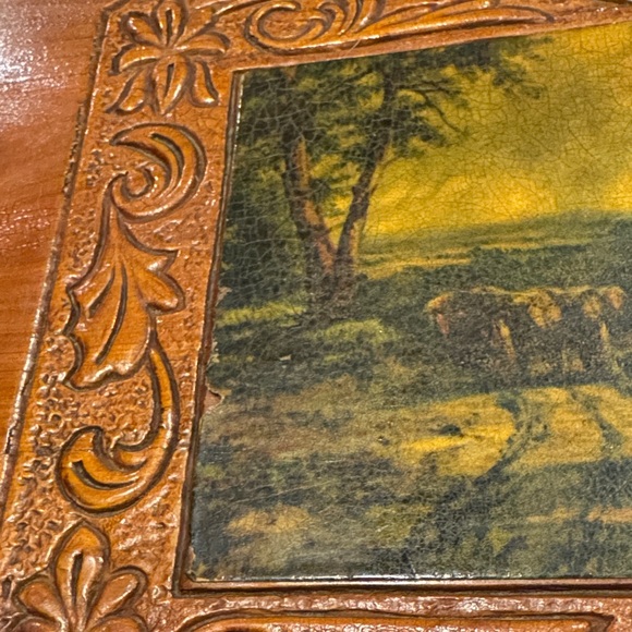 Hand-Carved Wooden Keepsake Box with Dovetail Corners, Scenic Inlay and Mirror - Picture 16 of 16